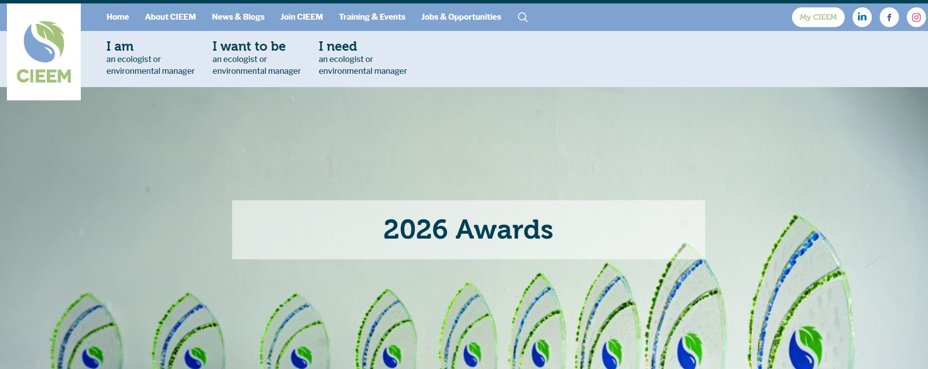 Screenshot of CIEEM website 202 Awards page